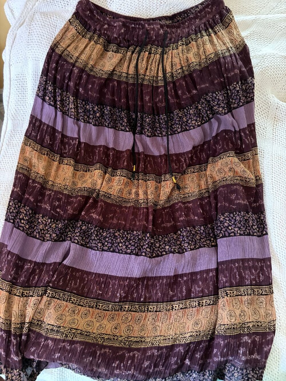 Patterned Maroon, Purple, and Gold Skirt with Bells
